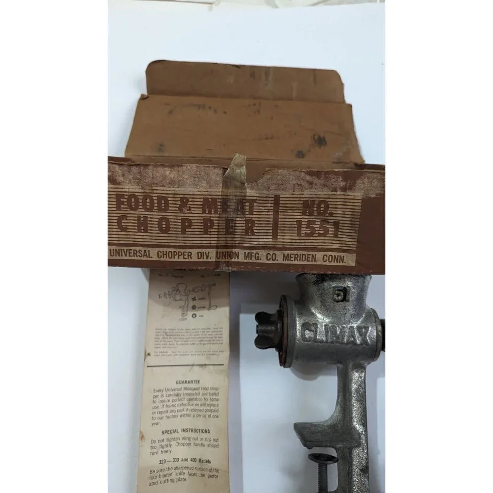 Vintage‎ Climax 51 Food Meat Chopper Universal Union Mfg Co No 1551 Box Manual